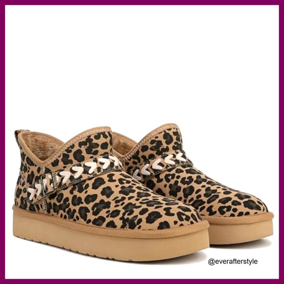 Ankle Booties Slip On Faux Shearling Lined Platform Vegan Comfort Boho Chic - Picture 7 of 7